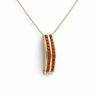 Double channel gold tangerine garnet slider necklace side