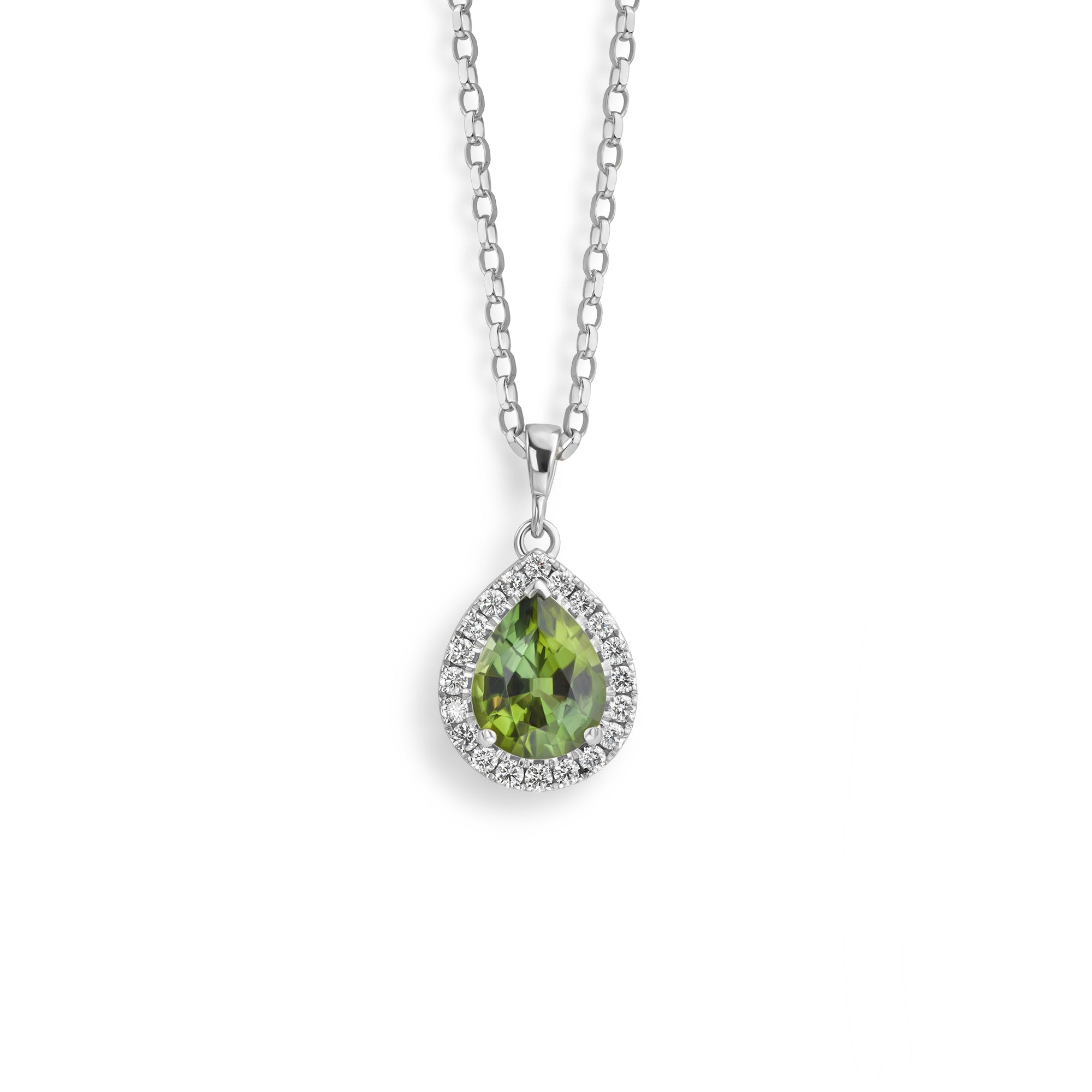 Green Tourmaline and Diamond Halo Necklace