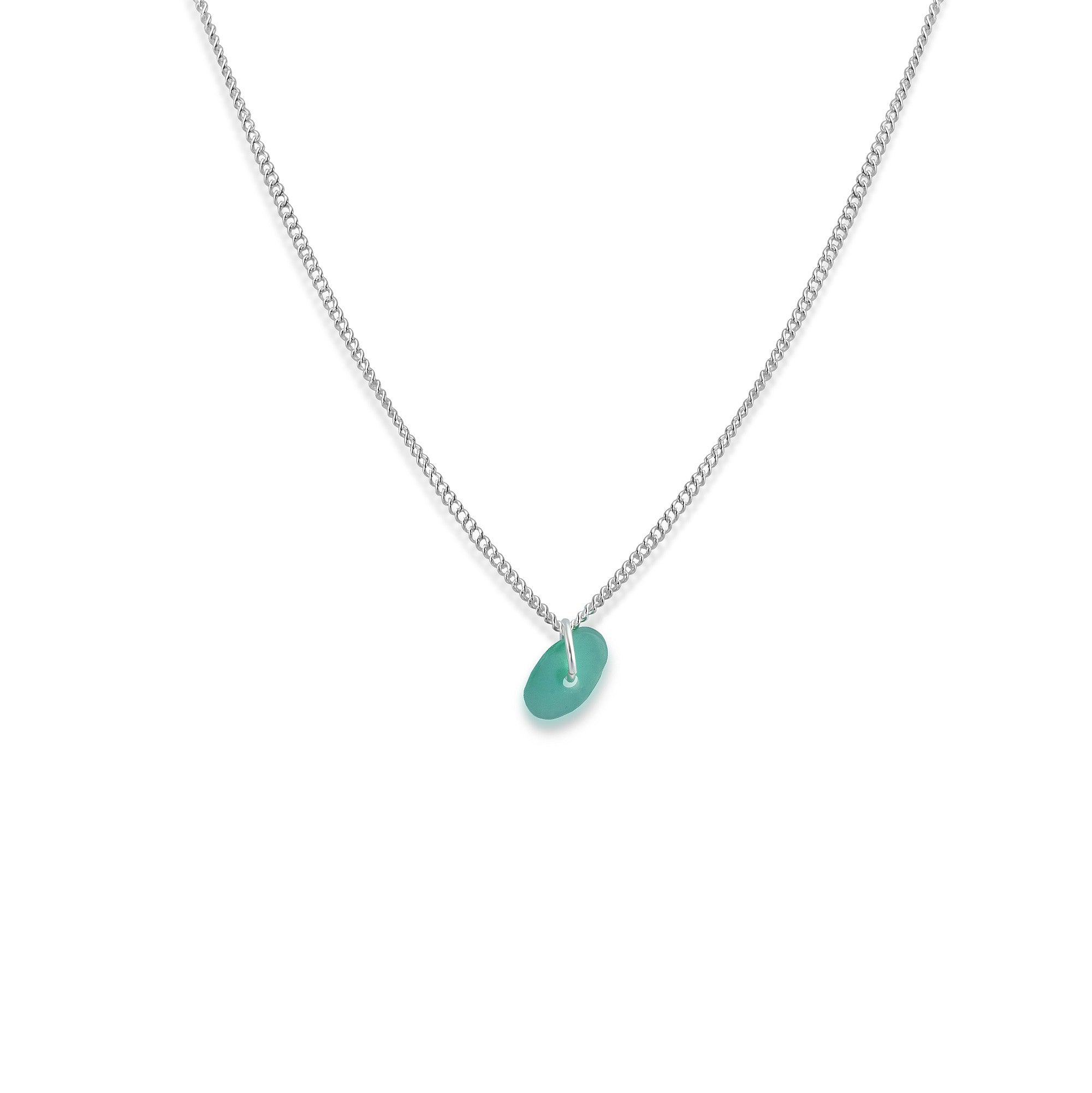 Turquoise sea glass charm necklace in silver