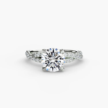 Calistelle interwoven shoulder engagement ring front view in white gold or platinum