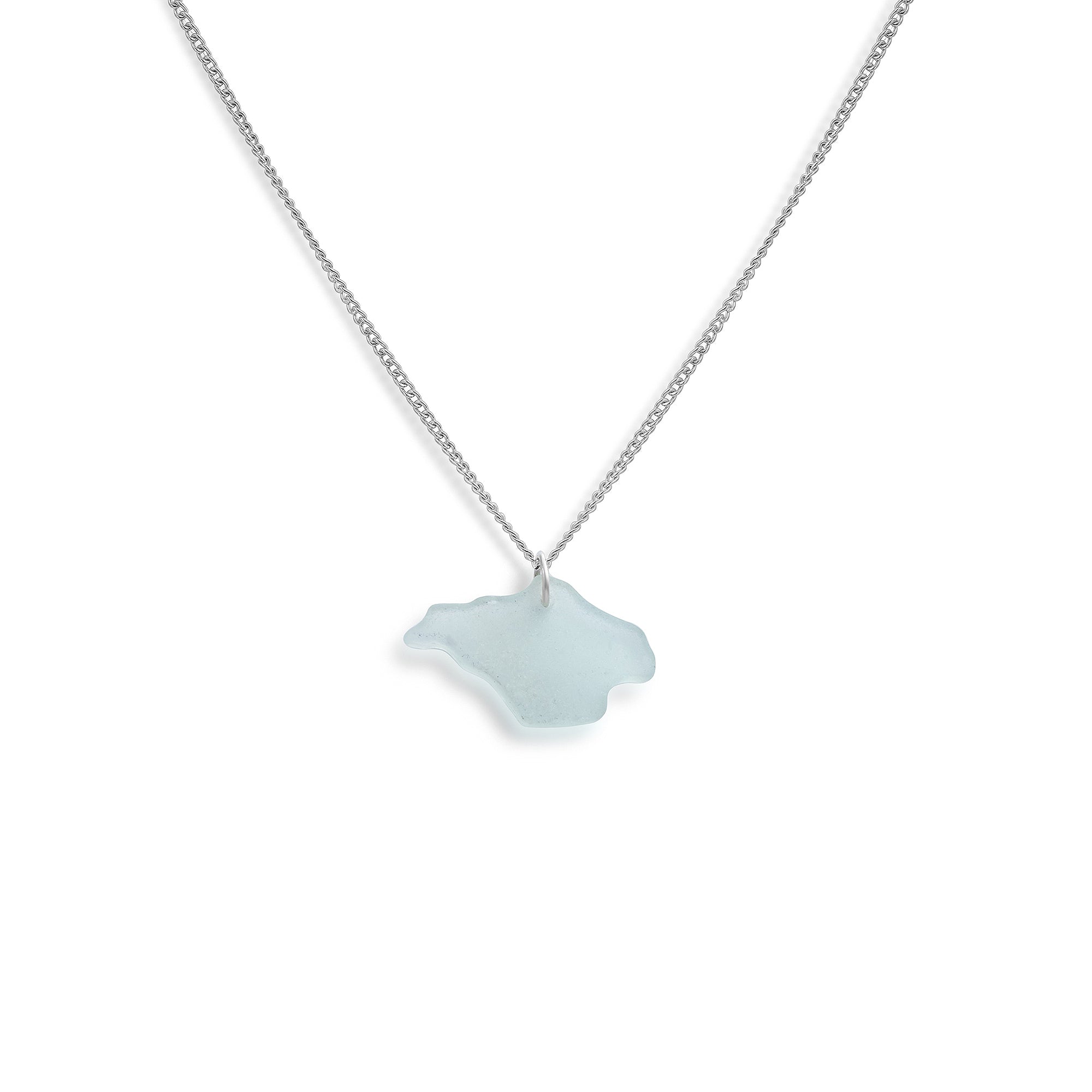 Pale aqua isle of wight shaped sea glass necklace