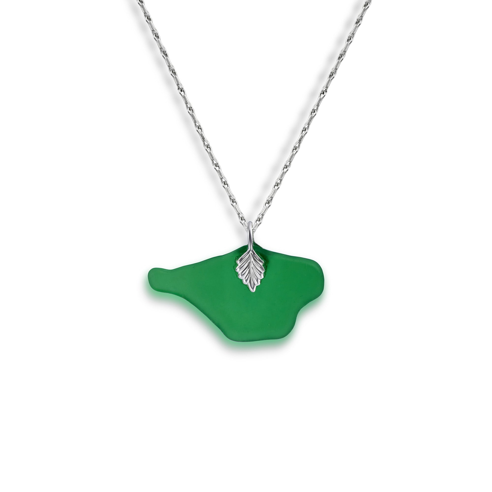 Bottle green isle of wight shaped sea glass necklace