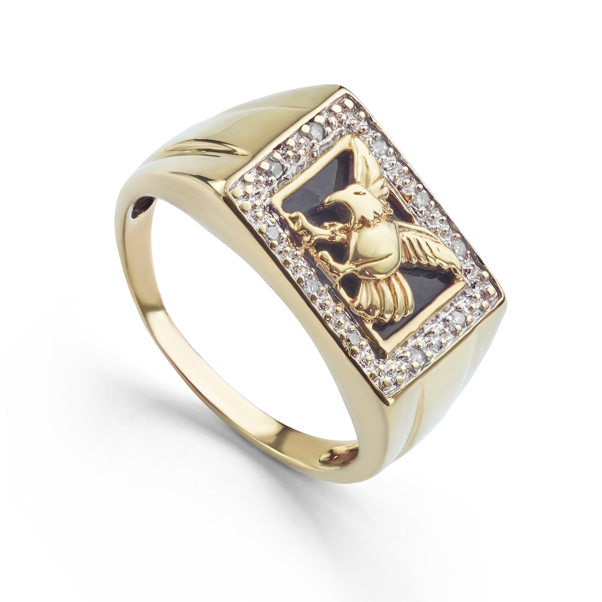 Gold Onyx and Diamond Men's Eagle Signet Ring