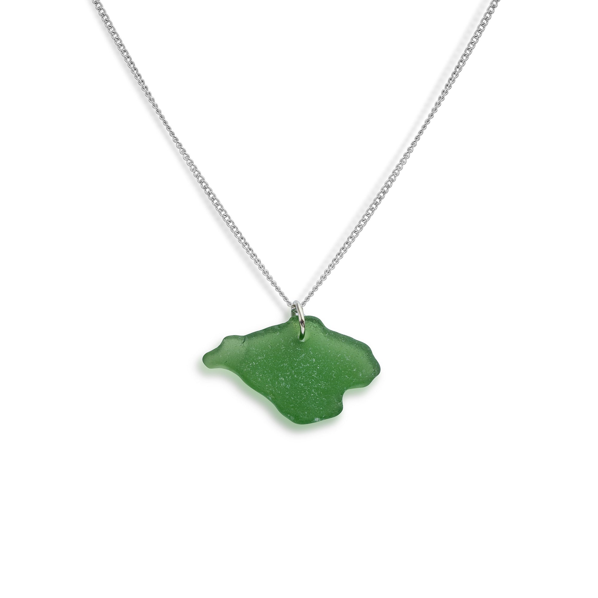 Bottle green isle of wight shaped sea glass necklace