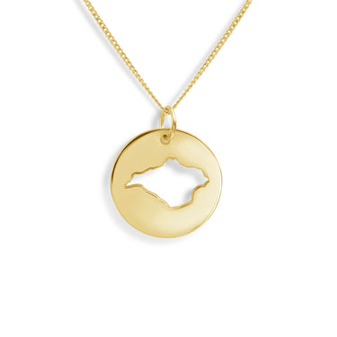 Isle of wight cutout disc necklace in yellow gold