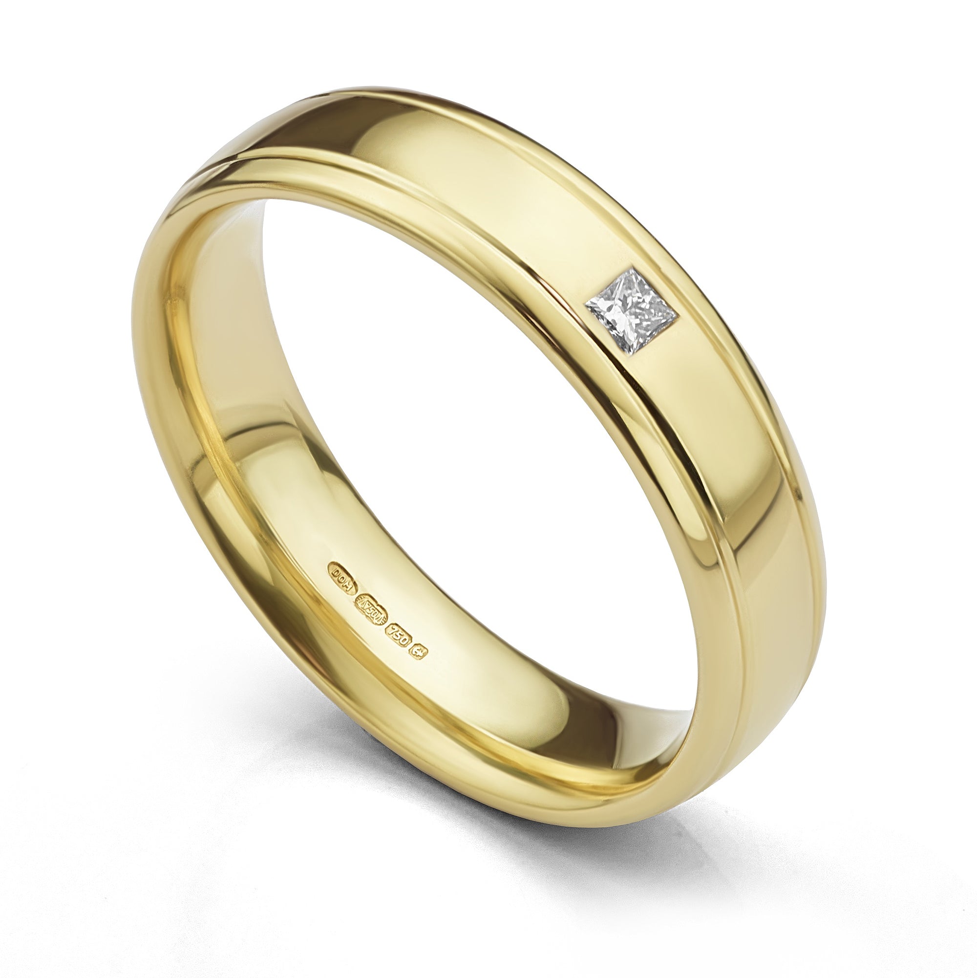 5mm Yellow Gold Princess Diamond Wedding Ring