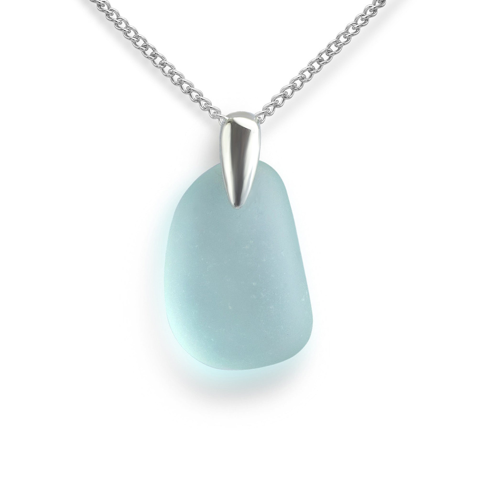 Pebble Shaped Aqua Blue Sea Glass Necklace