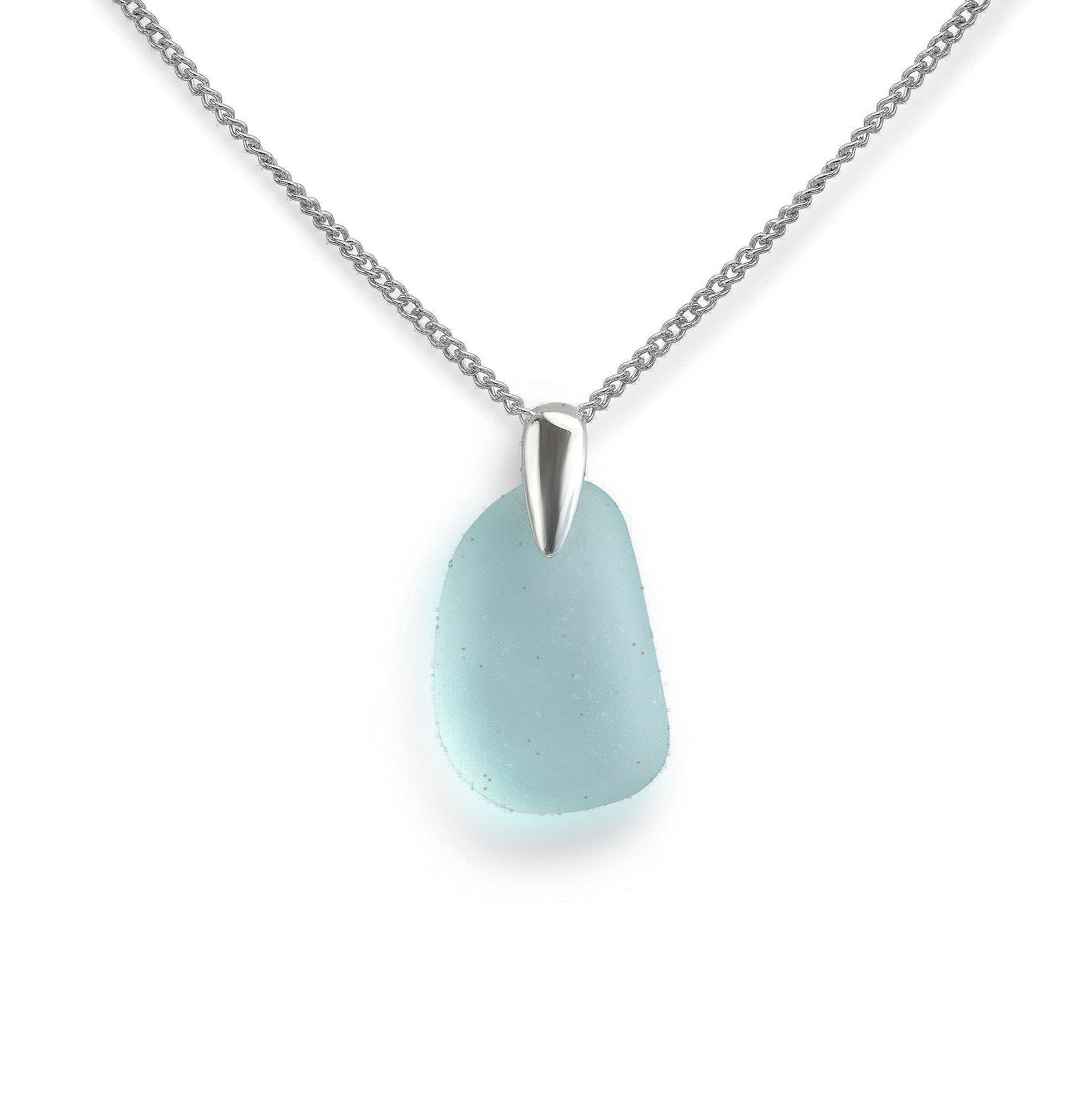 Naturally shaped isle of wight sea glass necklace in aqua blue