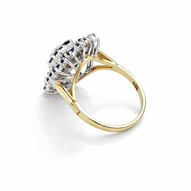 Floral Blue Sapphire & Diamond Cluster Ring – 9ct Yellow & White Gold (1992)