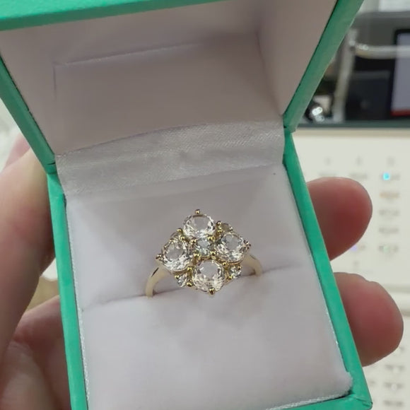 9ct Yellow Gold Glacier & Sky Blue Topaz Cluster Ring