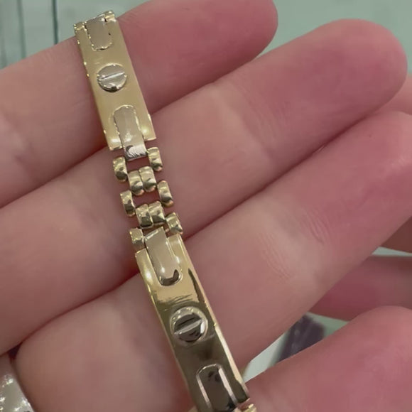 Screw head design flat link gold pre-loved ladies bracelet