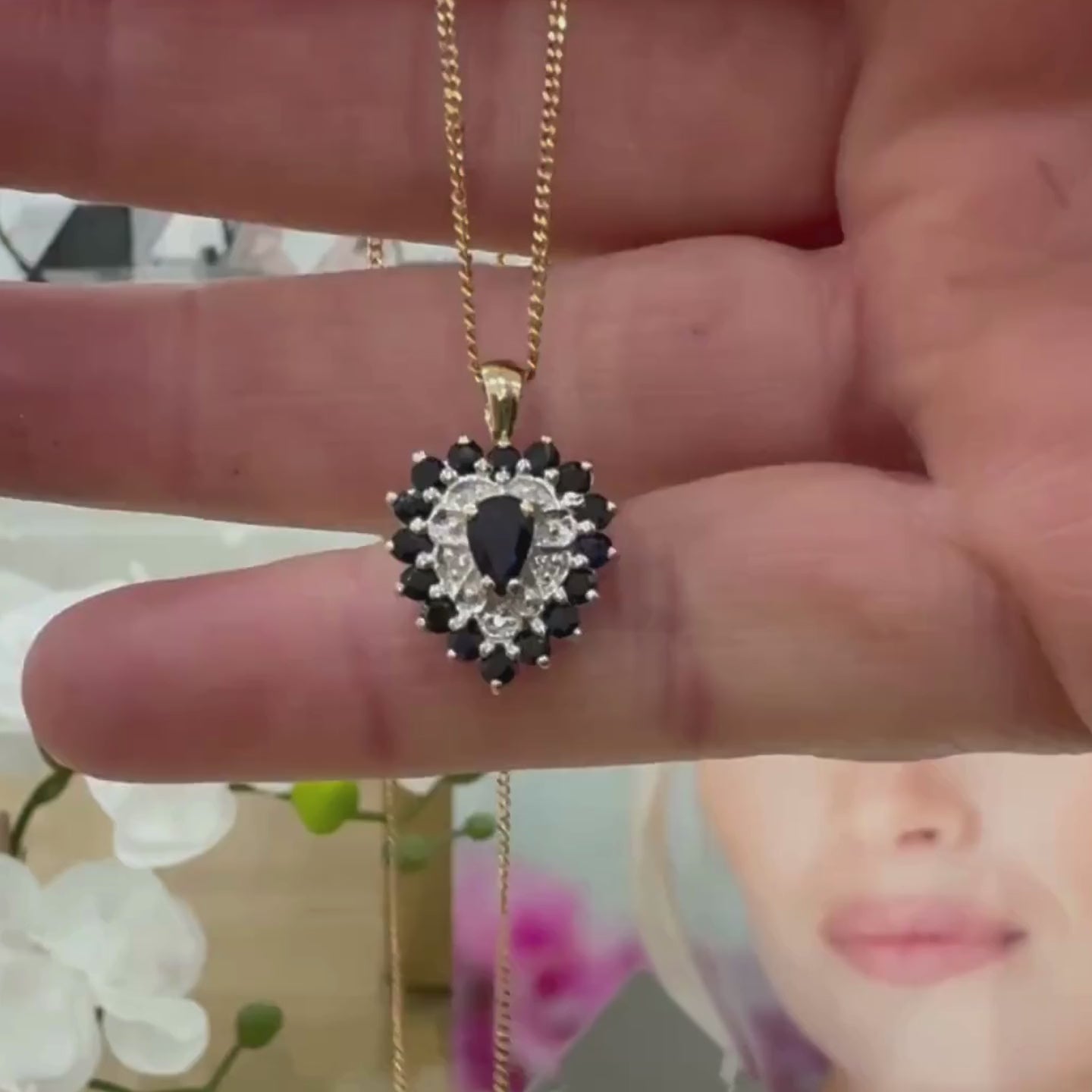 Sapphire and diamond cluster necklace video