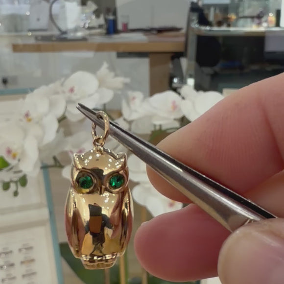 Vintage yellow gold owl charm video