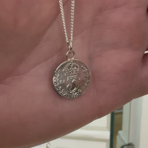 Georgian 3 penny vintage silver penny pendant video
