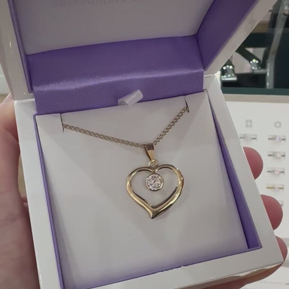 CZ yellow gold open heart necklace video