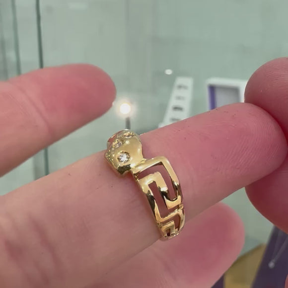 Greek key style diamond ring pre-loved in 18ct yellow gold video