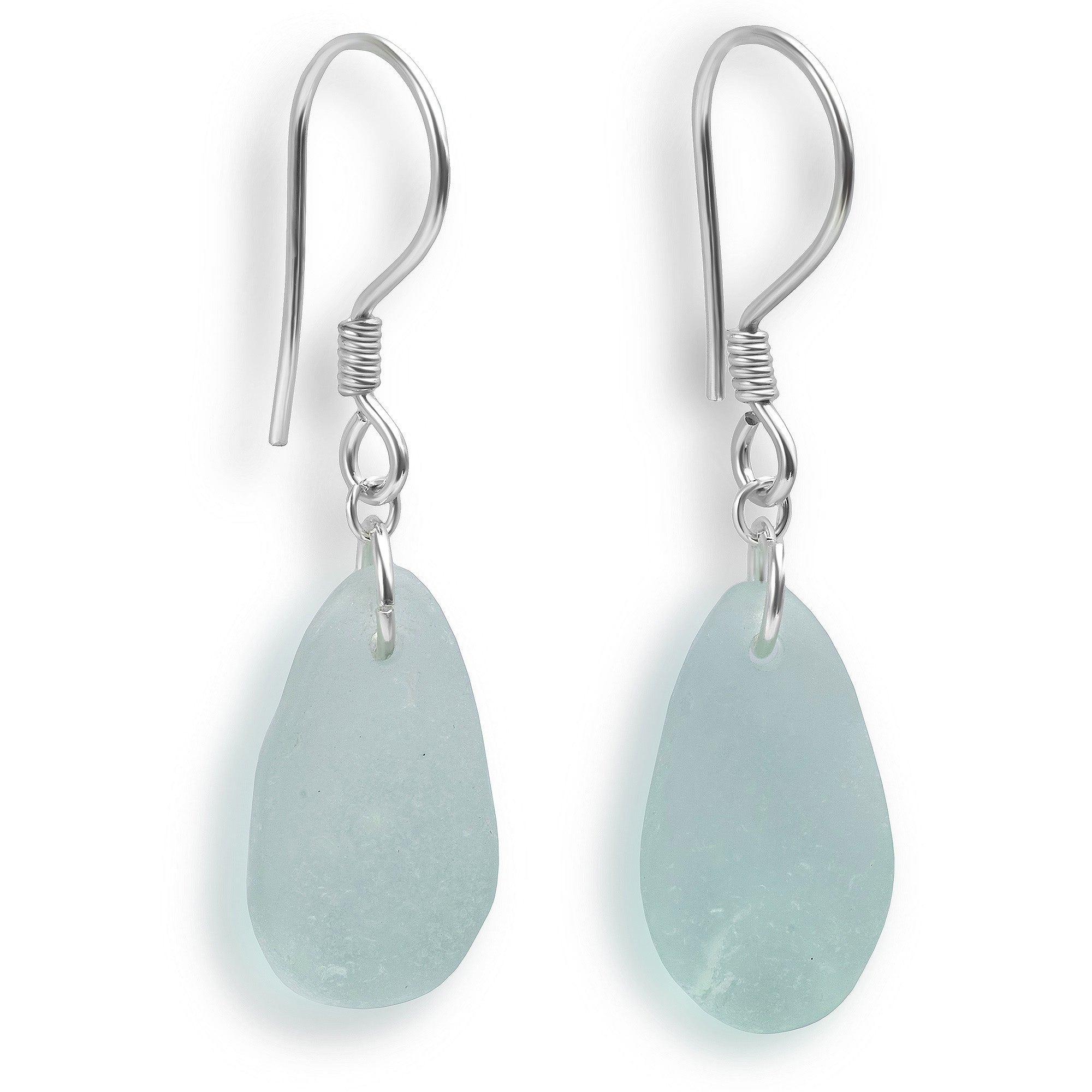 Aqua pale blue isle of wight sea glass drop earrings  larger view