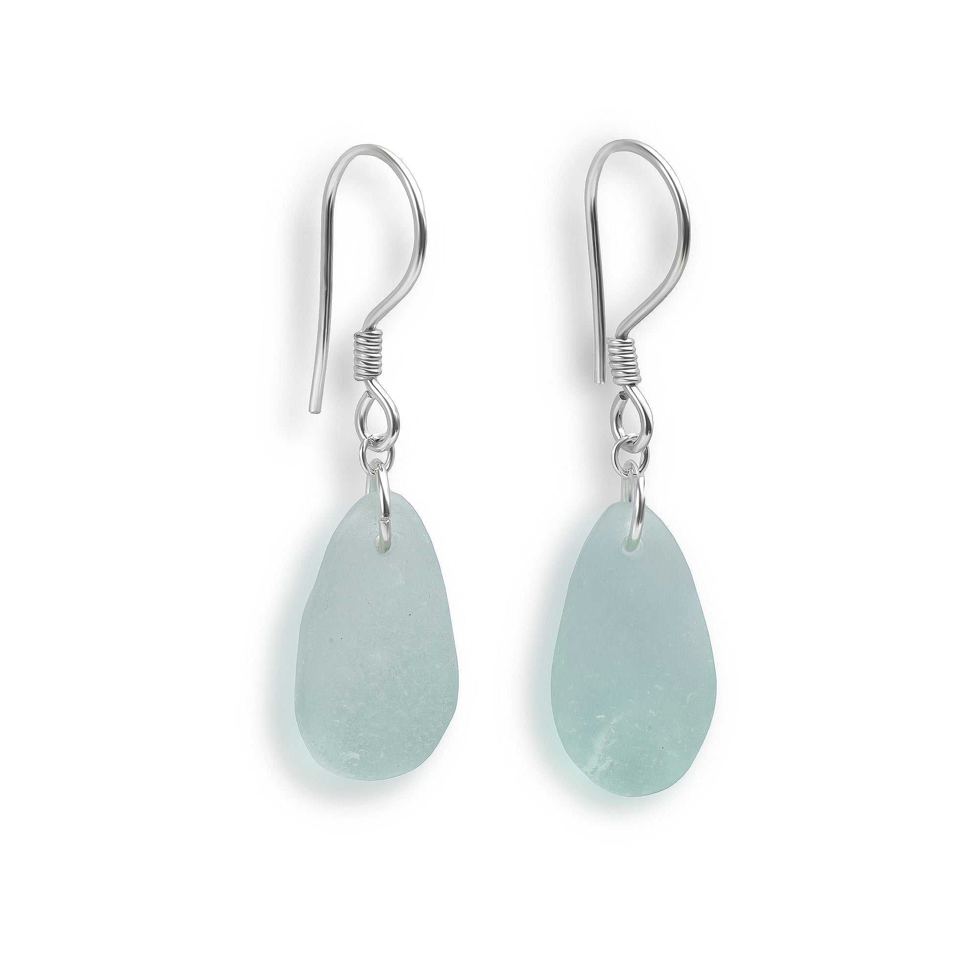 Aqua pale blue isle of wight sea glass drop earrings 