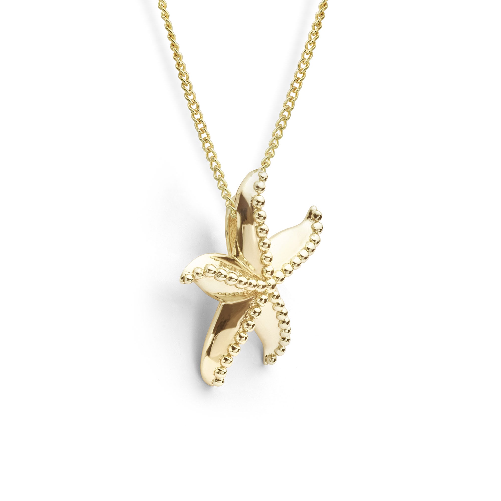 Gold starfish necklace side view